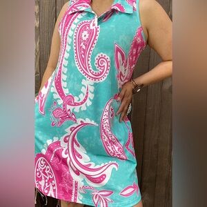 Pink paisley prints sleeveless women dress with pockets